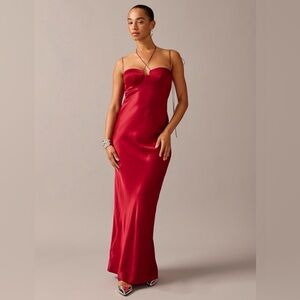 J. Crew Anna October Bustier Red Satin Maxi Slip Dress